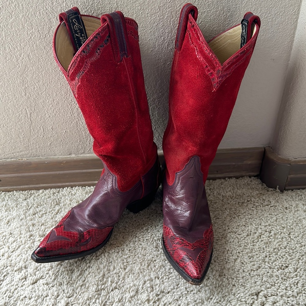 Larry Mahan Red and Purple Heeled Boots
